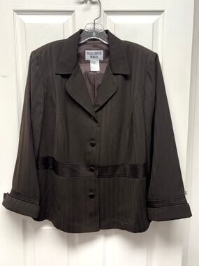 Plaza South Woman Blazer Brown Stripe Texture Plus Size 16W Tailored Jacket